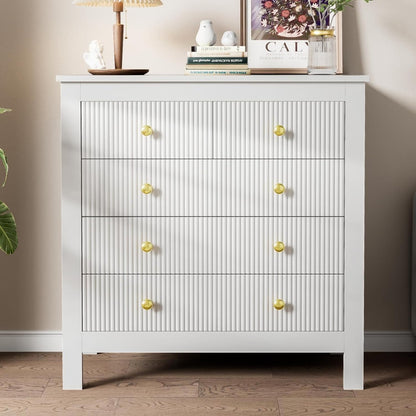 KOMHTOM Chest of Drawers for Living Room Bedroom White with 5 Drawers Wardrobe with Gold Handles Living Room Kitchen Bedroom Furniture White