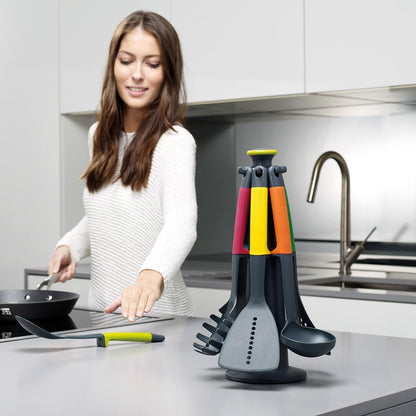 Joseph Joseph Elevate - Kitchen tools & gadgets Carousel 6-Piece Utensil Set with rotating stand, Ergonomic silicone handles, non stick head- Green