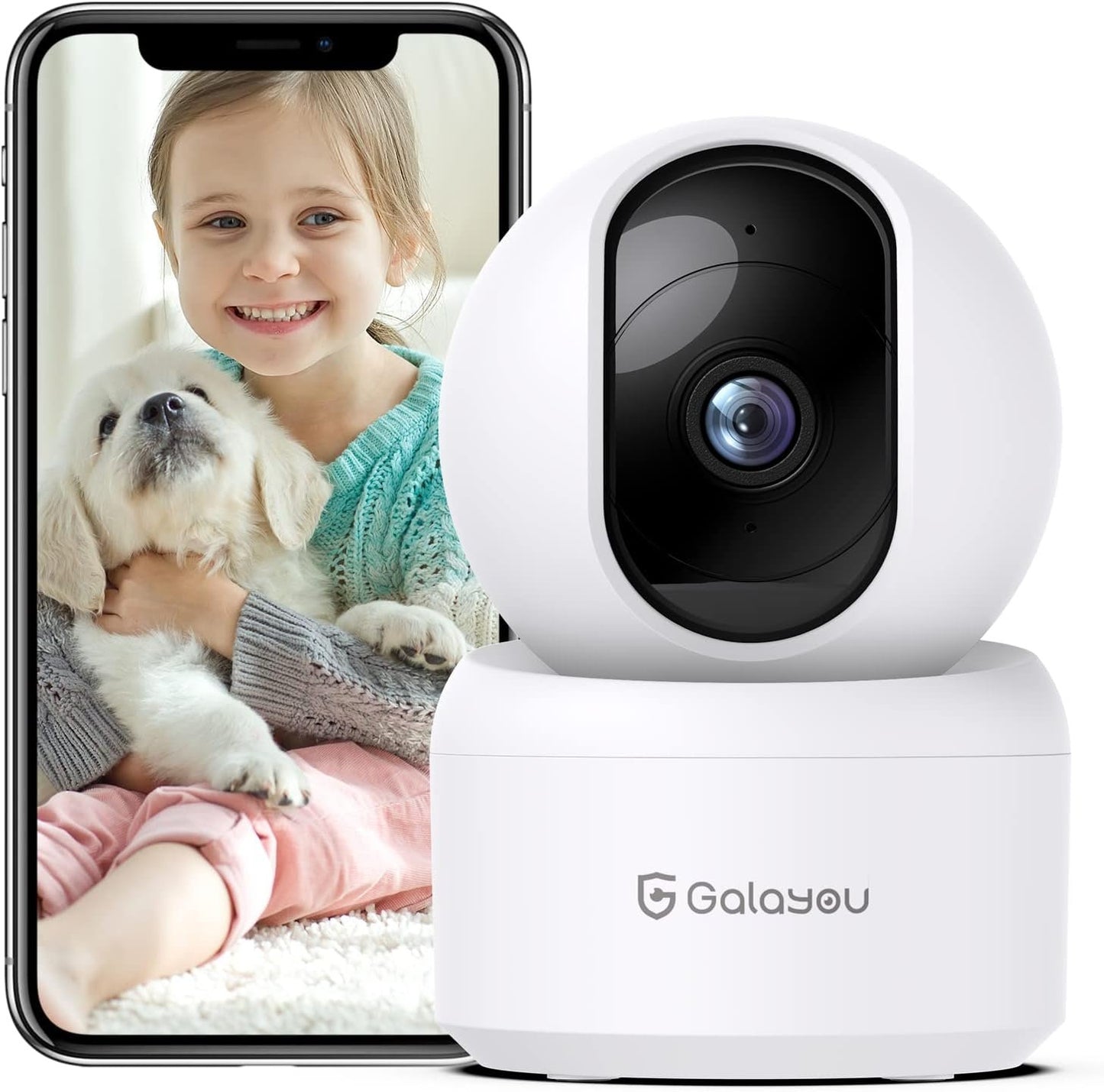 GALAYOU Indoor Security Camera 2K, Pet Camera, 360 Degree WiFi Home Security Camera for Baby/Elder/Nanny with Night Vision, Siren, 24/7 SD Card Storage, Compatible with Alexa and Google Assistant G2