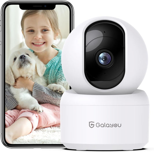 GALAYOU Indoor Security Camera 2K, Pet Camera, 360 Degree WiFi Home Security Camera for Baby/Elder/Nanny with Night Vision, Siren, 24/7 SD Card Storage, Compatible with Alexa and Google Assistant G2