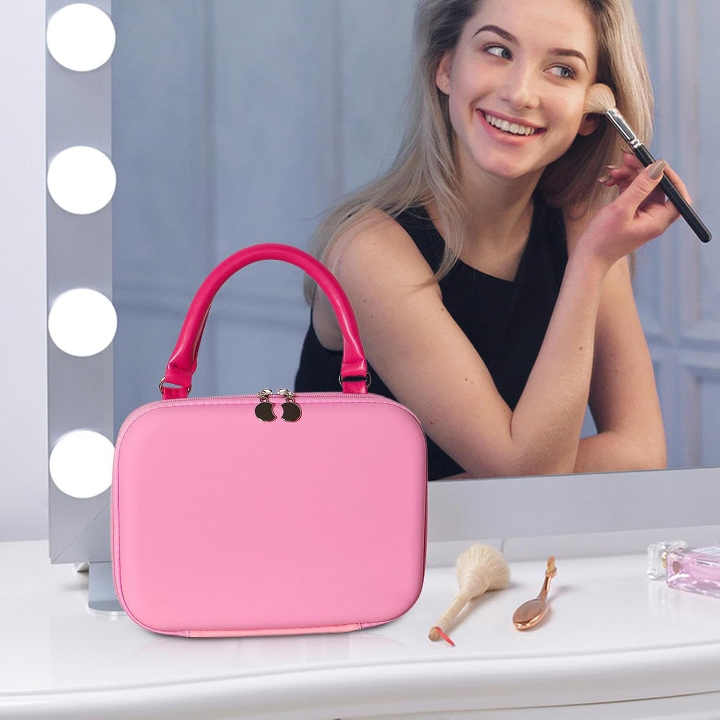 Makeup Bag, Toiletry Organizer, Travel Pouch, Flexible Compartments Adjustable Dividers Compact Size Ideal for Business Trips and Family Vacations, 9.45x3.15x7.09 Inches