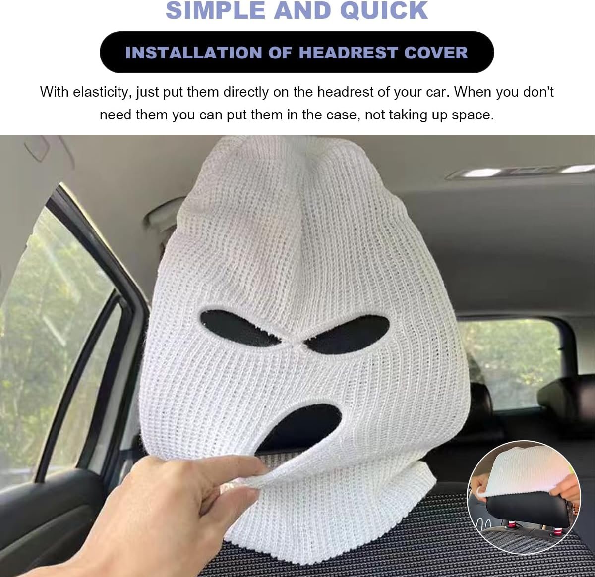 JUSTTOP 2 PCS Car Headrest Covers, Personalized Funny Full Face Mask Car Seat Headrest Cover, Ski Mask Front Seat Decoration Headrest Protector for Most Vehicles, Car Accessories (Red)