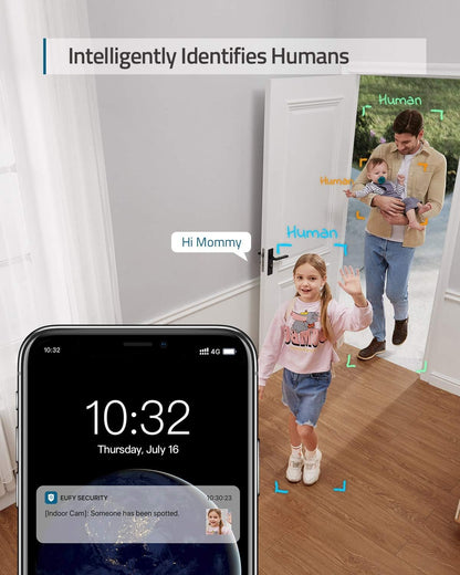 eufy Security Indoor Cam E220, 2K Indoor Surveillance Camera, Pan/Tilt Security Camera, WiFi, Person Detection, Night Vision, Motion Tracking, HomeBase 3 Compatible
