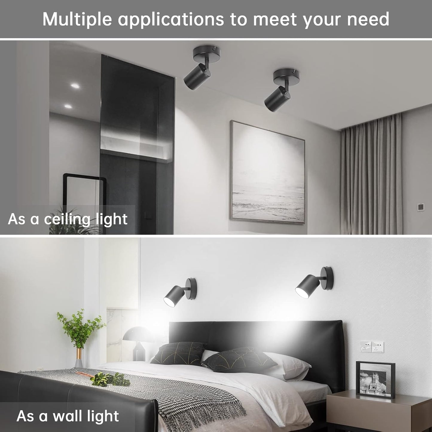 TaFiCo GU10 Ceiling Spotlight LED 2 x 1 Bulb - Ceiling Light Spotlight Black Swivelling - Wall Spot Indoor for Kitchen Living Room Bedroom Hallway (Bulb Not Included)
