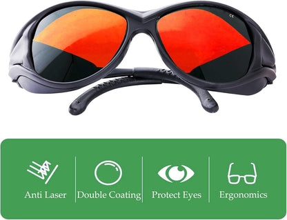 Laser Safety Goggles 532nm OD 6+ Professional 180nm-532nm Wavelength Violet/Blue/Green Laser Protective Glasses for 405nm, 445nm, 450nm,473nm 532nm Laser Fit Dazzling Lasers, Like Engraving Machines