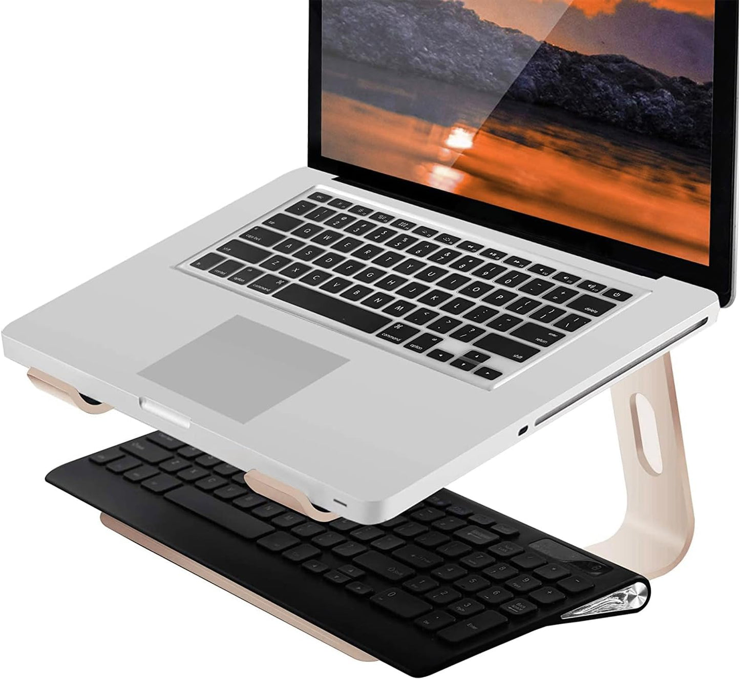 Orionstar Laptop Stand Portable Aluminum Laptop Riser Compatible with Mac MacBook Air Pro 10 to 15.6 Inch Notebook Computer, Detachable Ergonomic Elevator Holder, Champagne Gold