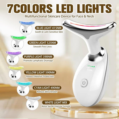 Facial Massager for Face and Neck,Anti-Wrinkle Neck Face Massager With 7 LED Colors,Face Neck Massager for Daily Skin Care Routine (Pink)