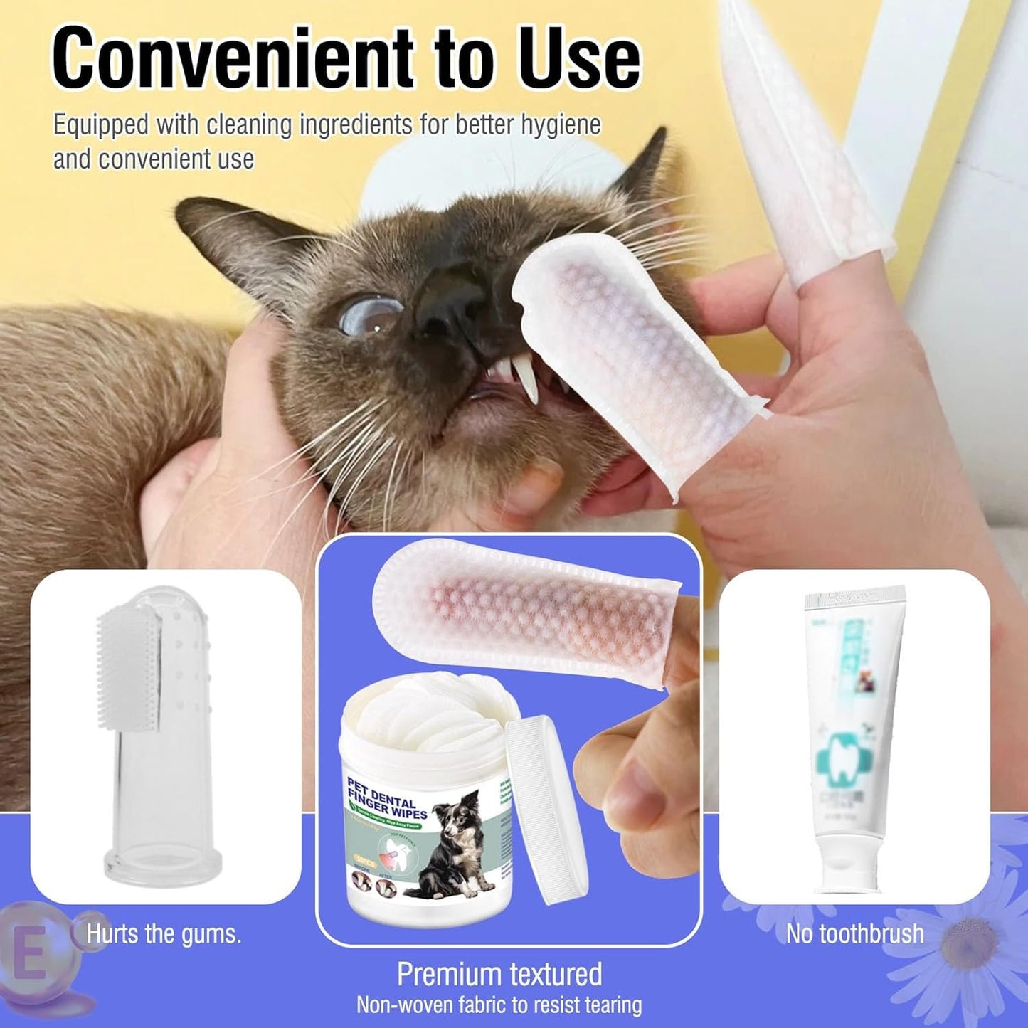Havenfly Teeth Cleaning Finger Wipes 50pcs for Dogs & Cats, Disposable, Removes Bad Breath, Gentle Cleaning, Gum Care, Promote Pet Oral Hygiene