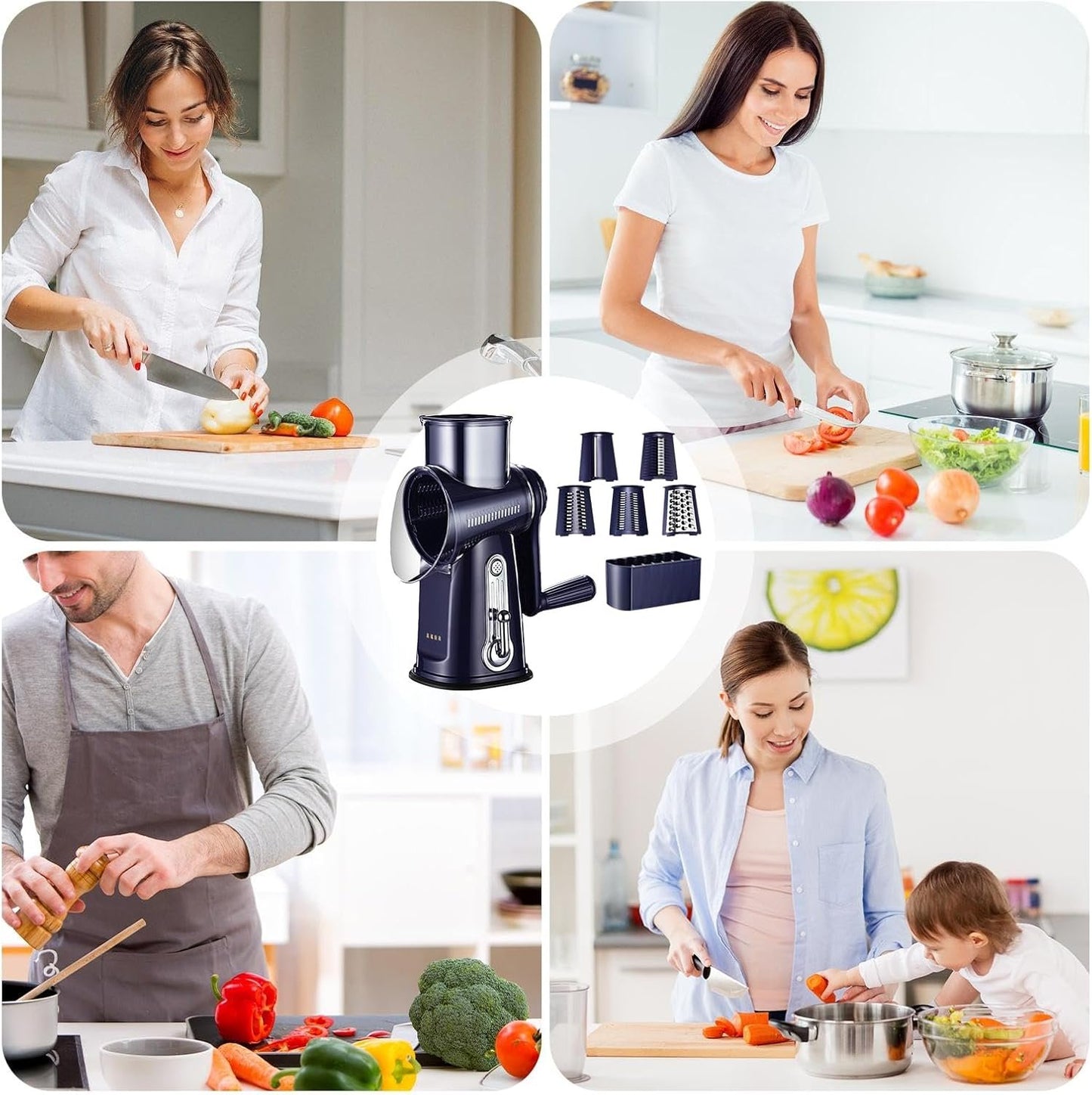 Hand Crank Grater – Rotary Cheese Shredder, Vegetable Slicer Tool | Manual Food Graters, Compact Fruit Cutter, Easy Crank Kitchen Gadgets, Food Prep Tools for Carrot and Fruit Slicing
