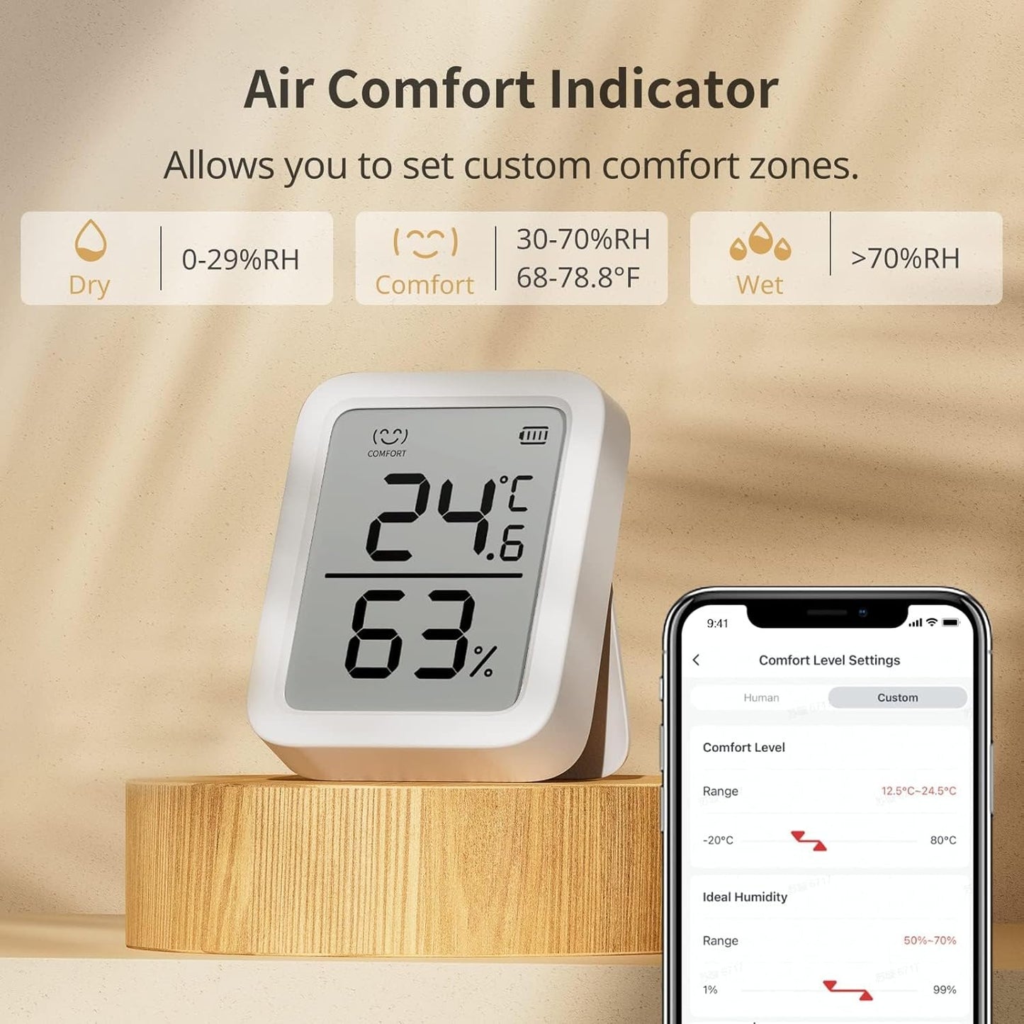 SwitchBot Thermometer Hygrometer, Bluetooth Indoor Humidity Meter and Temperature Sensor with App Control, Dewpoint/VPD/Absolute Humidity Meter, Data Storage Export, Remote Monitor for Home