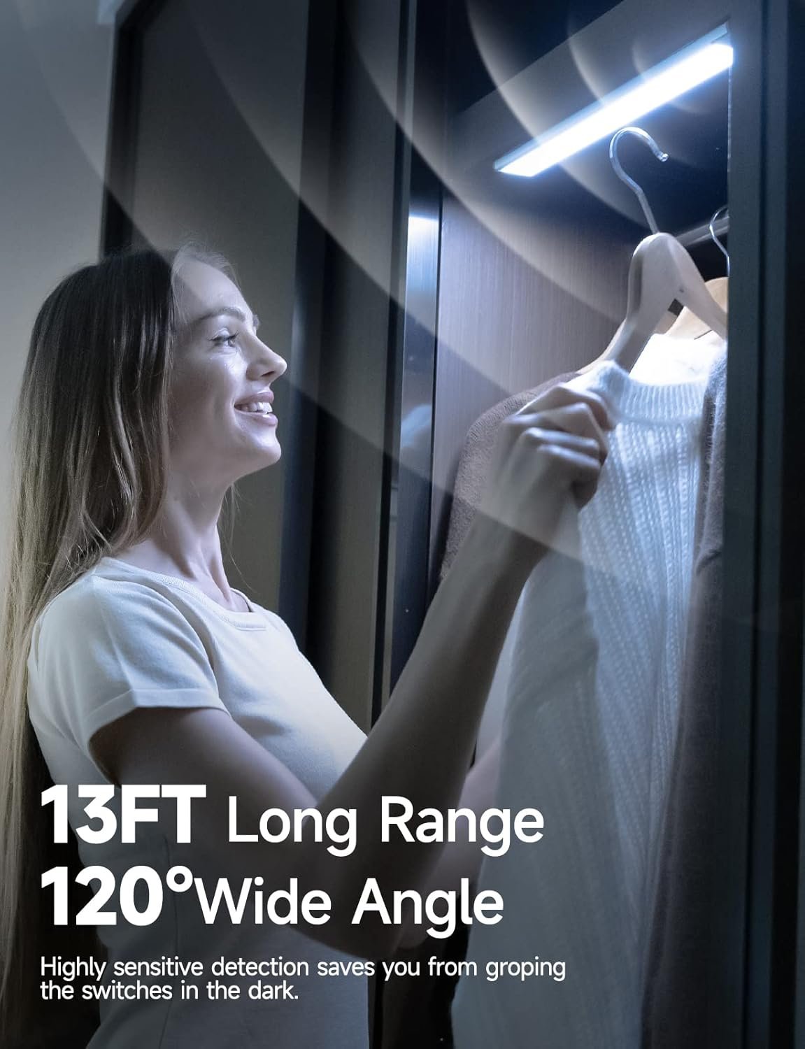 Under Cabinet Lights, Rechargeable battery operated lighting with 40 LED, Wireless Motion Sensor Light indoor (8000K), 4 Modes Night Light, Stick-On Magnetic Closet Lights for Kitchen, Hallway(2 Pack)