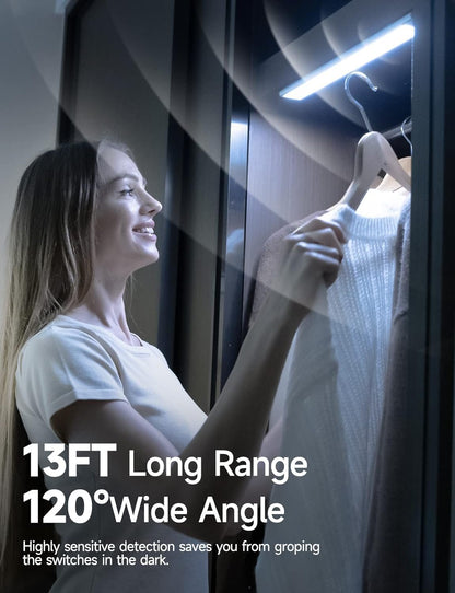 Under Cabinet Lights, Rechargeable battery operated lighting with 40 LED, Wireless Motion Sensor Light indoor (8000K), 4 Modes Night Light, Stick-On Magnetic Closet Lights for Kitchen, Hallway(2 Pack)