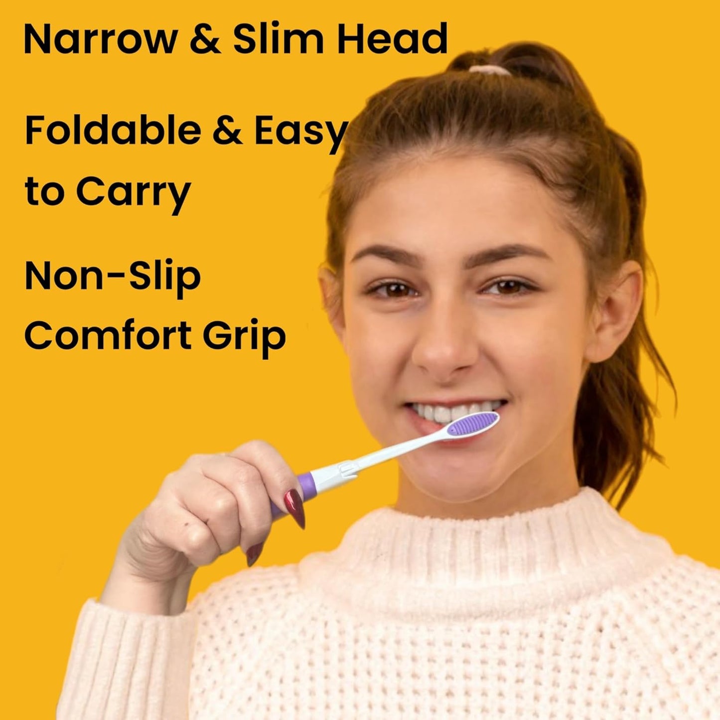 ALAZCO Comfort Hold Travel Toothbrush On The Go Folding Medium Bristle Brushes Compact Size Ergonomic Foldable Tooth Brush Camping Gym School Locker Backpack TSA Approved (4pc Medium)