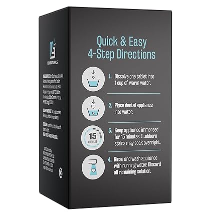 Overnight + Whitening Retainer Cleaner | FSA HSA Approved | Remove Stains, Discoloration, and Plaque | 4 Month Supply | Denture Cleanser with Whitening Boost by M3 Naturals
