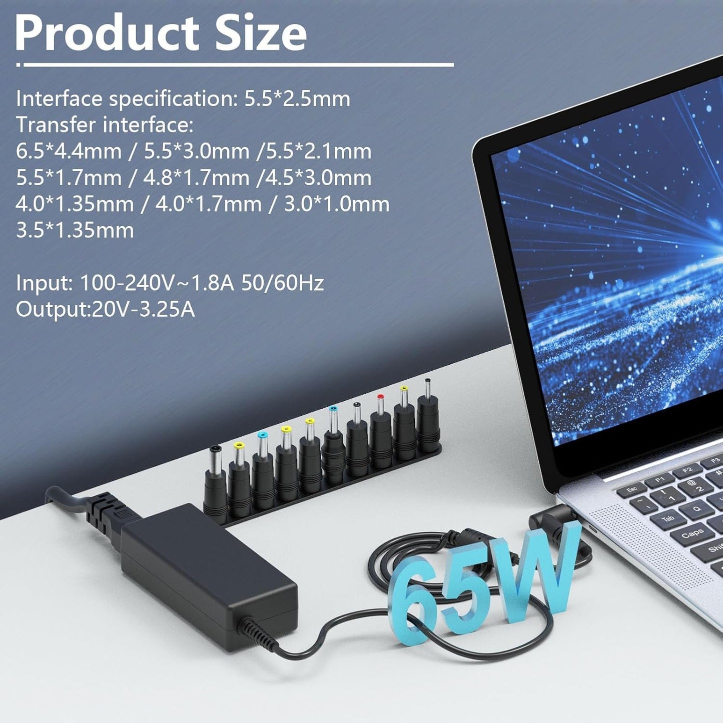 Hafiuege 65W 45W Universal 19V Laptop Charger AC Power Adapter for Asus Acer Aspire 1 3 5 Compatible Some HP Toshiba; Samsung IBM ComPad Sony Ultrabook Notebook Chromebook Monitor Supply