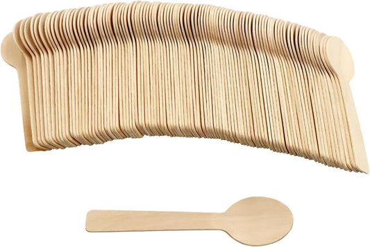 VQRTKS 100Pcs Disposable Wood Spoons Eco-Friendly Cutlery Wooden Spoons Mini Kitchen Ice Cream Dessert Tea Coffee Cake Spoons 10cm Flatware Cutlery Bupplies