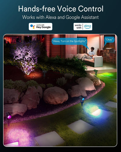 6-Pack Smart RGBW Outdoor Landscape Spotlights – 12V Low Voltage IP65 Weatherproof LED Uplights, App/Voice (Alexa/Google) & Remote Control, Auto Timer, Music Sync for Garden Yard Patio