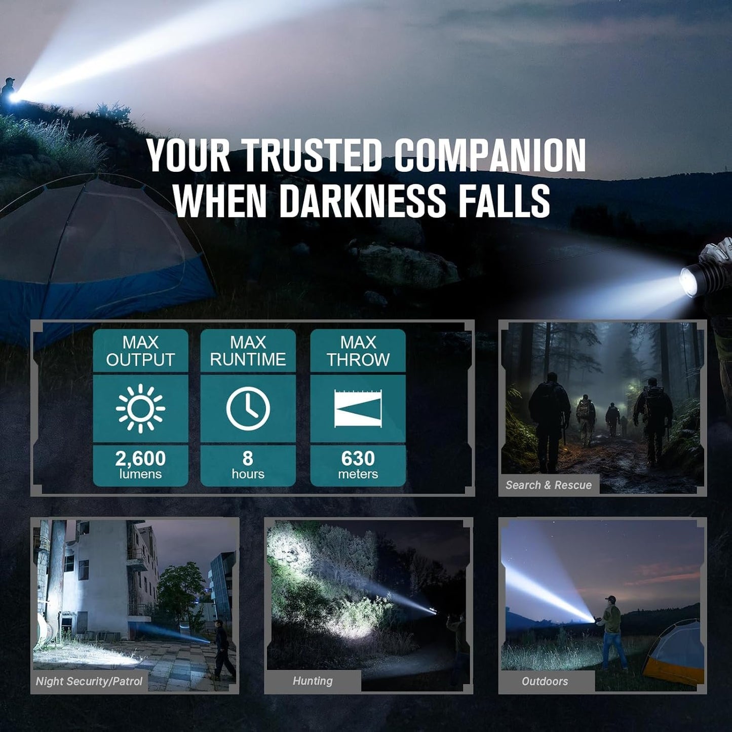 OLIGHT Warrior X 4 Rechargeable Tactical Flashlight, 2600 Lumens 630 Meters Long Range Thrower LED Flashlights with USB-C Charging, Dual Output for Search & Rescue, Outdoors, Security