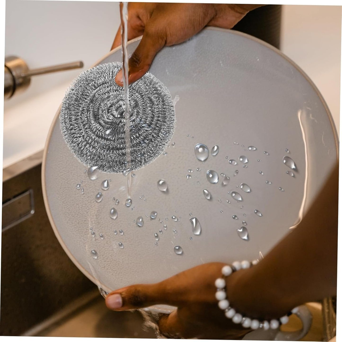 HEALLILY 6pcs Stainless Steel Scrubber for Kitchen Cleaning Heavy Duty Dish Scrubbers for Pots Pans Cast and