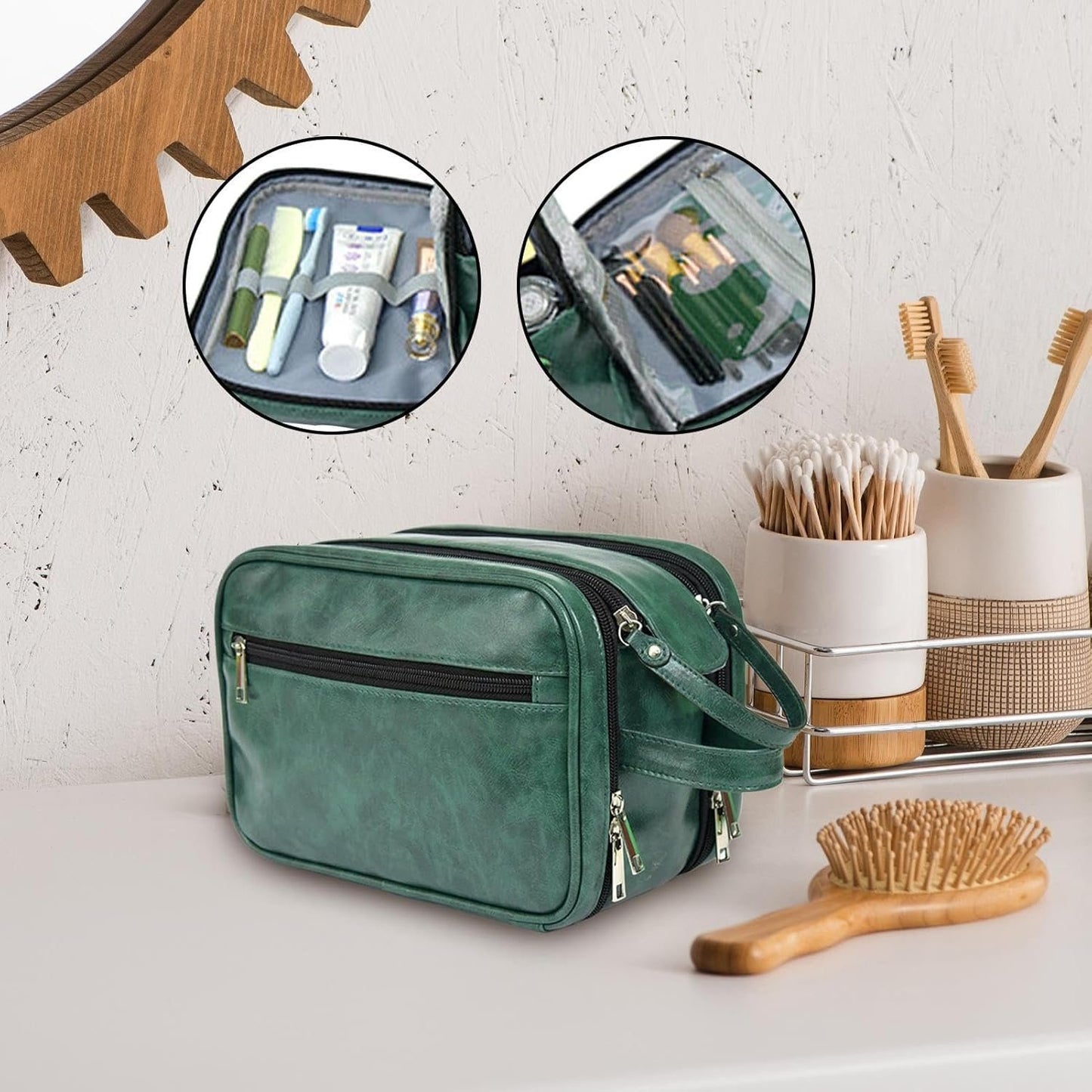 Hygiene Bag for Men - Waterproof PU Shaving Bag for Men,Bathroom Travel Bag, Toiletry Organizer, ReusableTravel Toilet Bags for Shaving Grooming Dopp Kit, Green, Refer to description, Unisex