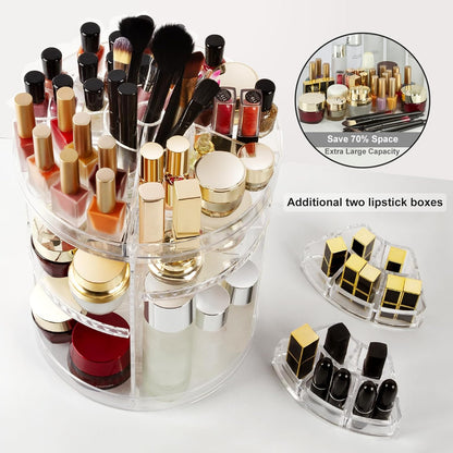 AMEITECH Makeup Organizer, 360 Degree Adjustable Jewelry and Cosmetic Showcase, 8 Layers Make Up Storage Box – Crystal Clear