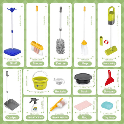 Kids Cleaning Set14 Piece -Toddler Cleaning Toy Set Includes Real Working Vacuum Cleaner, Broom, Mop, Brush, Spray, Preschool Educational Pretend Play Cleaning Kit for Toddler (Blue)