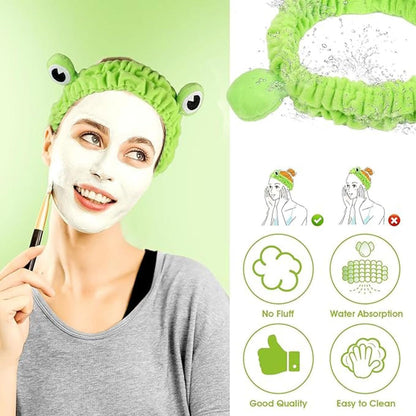 YQkangzhu 2pcs Frog Headband & Snail Skincare Headbands, 4pcs Spa Wristbands, Puffy Makeup Head Bands, Cartoon Face Wash Hair Band, Cute Animal Flannel Elastic Hair Accessories for Face Washing Shower