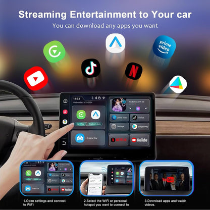 2025 Smart Ai Box 2.0 Wireless CarPlay Android Auto Adapter Dongle for Cars with OEM Wired CarPlay, Magic CarPlay Ai Box Streaming YouTube TikTok Netflix Video Apps, Support TF Card GPS Dual WiFi