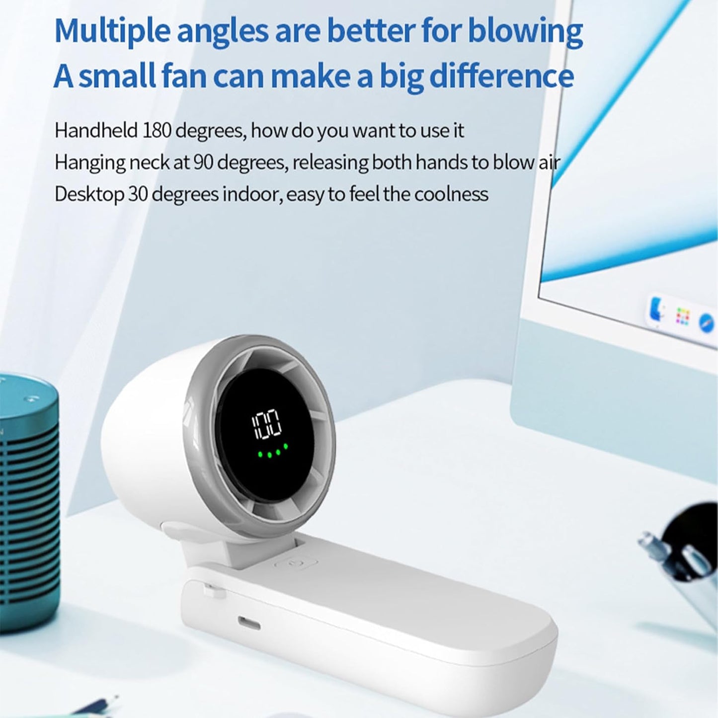 Handheld Fan Rechargeable, 1-100 Gear Wind, Up to 12 Working Hours, 3 IN 1 Hand Fan with Air Turbo Tech Cooling Fan for Outdoor Activities, Travel, Working(White)