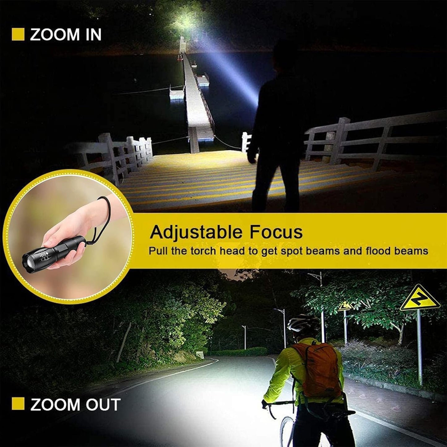 LED Flashlight, Ultra Bright XML T6 Handheld Flashlights - High Lumen, Zoomable, 5 Modes, Water-Resistant - Perfect for Camping Biking Home Emergency or Gift-Giving（2 Pack）
