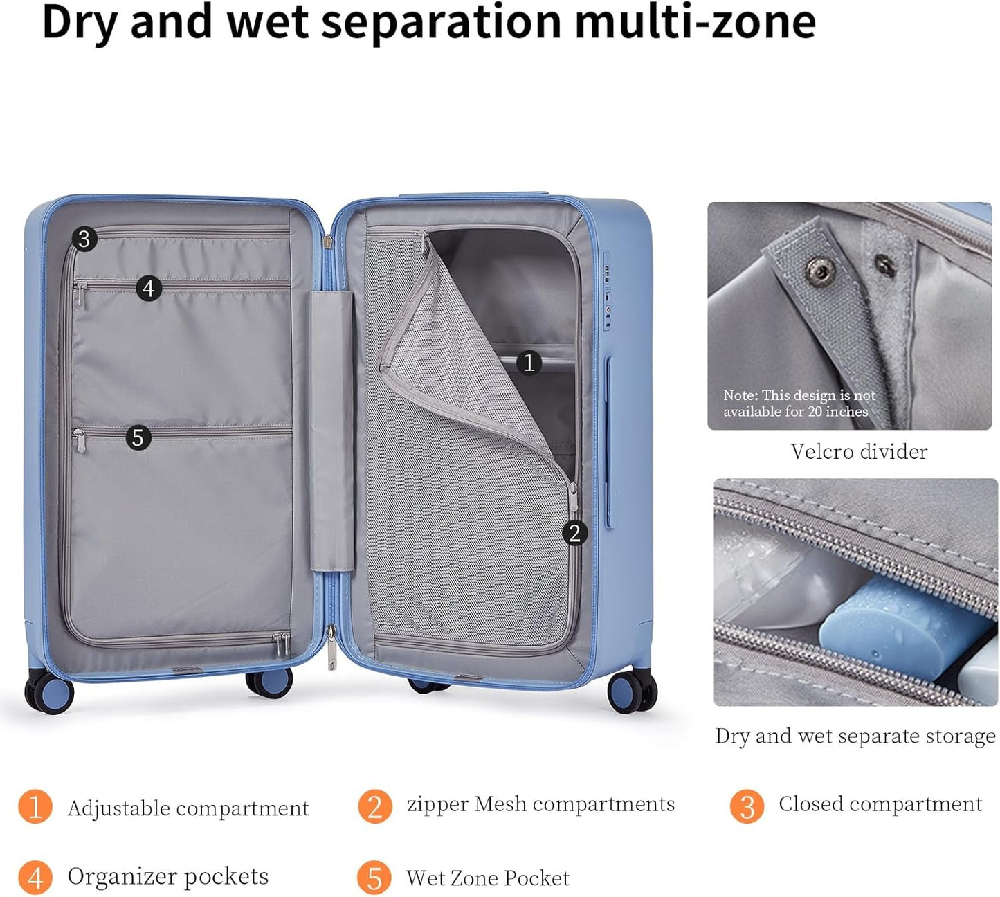 Carry On Luggage Suitcases with Wheels: Checked 26 inch Luggage with 8 Spinner Wheels, 3:7 Container Ratio Large Suitcase with 100% PC Hard Shell Travel Luggage Suitcases (Blueberry Blue)