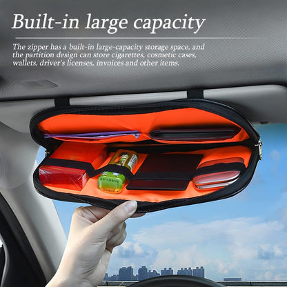 Car Sun Visor Organizer, Sunglass Holder and Storage Pocket, Card Cash Pouch with Multi-Pocket Net Zipper, Case Bag for License Pen Key, Auto Interior Accessories for Truck, SUV, Van (Purple)