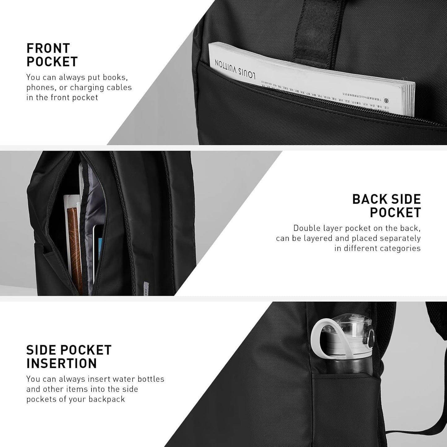 TREKKIN PLUS Laptop Backpack, Waterproof Outdoor Sports Casual Daypack Travel Essentials Black