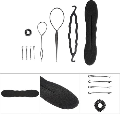 Hair Styling Set, Hair Accessories, Hairdressing Tool, Hair Bun Maker Braiding Tools Hair Styling Tools with Long Hair Clip