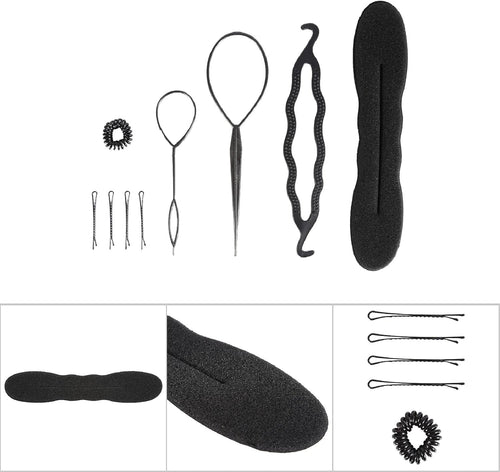 Hair Styling Set, Hair Accessories, Hairdressing Tool, Hair Bun Maker Braiding Tools Hair Styling Tools with Long Hair Clip