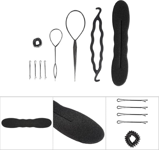 Hair Styling Set, Hair Accessories, Hairdressing Tool, Hair Bun Maker Braiding Tools Hair Styling Tools with Long Hair Clip