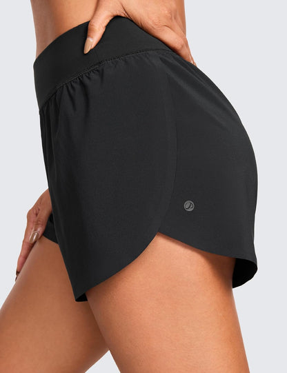 CRZ YOGA High Waisted Dolphin Athletic Running Shorts for Women 3" High Split Comfy Mesh Liner for Gym Workout Track