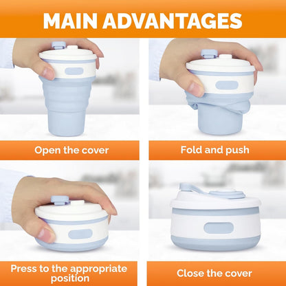 2-Pack Collapsible Coffee Cup Reusable â€“ 12oz Leakproof Travel Coffee Mug, Silicone, Foldable & Portable for Hiking, Camping, Office | Lightweight, Heat-Resistant, Easy to Clean, Outdoor & Travel Cup