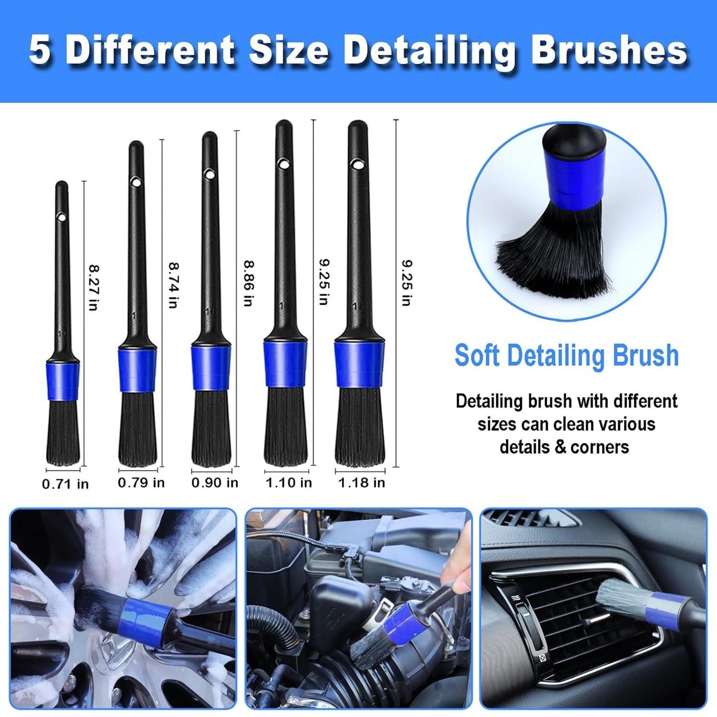 NIKCOSMK 10Pcs Wheel Brush Kit for Cleaning Wheel and Tire, Wheel and Rim Brush, Car Detailing Brushes, Tire Brush, Bendable & Durable Car Wheel Rim Cleaner Brush Set,Car Cleaning Brush Supplies Kit