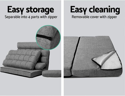 Artiss Sofa Bed, 2 Seaters Adjustable Futon Couch Cushions Flool Lounge Recliner Chair Lounger Office Outdoor Indoor Living Room Bedroom Furniture, Removable Foldable Soft Space Saving Grey