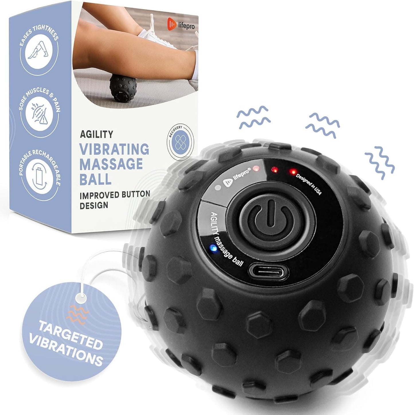 LifePro 4-Speed Vibrating Massage Ball – Trigger Point Lacrosse Ball for Deep Tissue Massage, Recovery & Mobility - Vibrating Ball for Back, Neck and Feet Therapy Massage – Rechargeable Roller