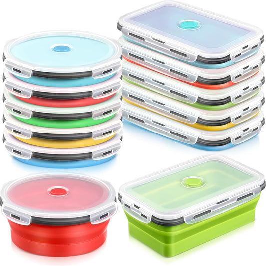 Dandat 10 Pieces 40.6 oz Silicone Collapsible Food Storage Container with Airtight Lids Stacking Meal Prep Lunch Containers for Kitchen, Traveling, Microwave Freezer Dishwasher Safe (Multicolor)