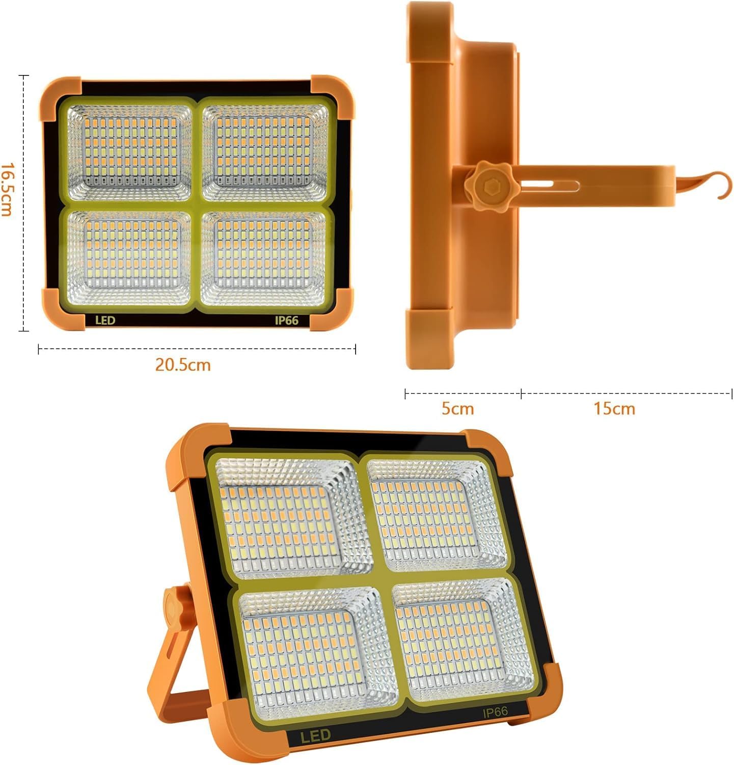 100 W LED Construction Spotlight Solar Rechargeable Battery Work Spotlight Portable Camping Lamp with 16500 mAh Power Bank, 10000 Lumen for Construction Site Garage Workshop for Fishing Emergency