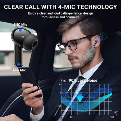 Wireless Earbuds, Bluetooth 5.3 Headphones Deep Bass HiFi Stereo, 2025 New Ear Buds with 4 ENC Noise Cancelling Mic, 42Hs Playtime In Ear Earbud, Sport Earphones with LED Power Display for Android iOS
