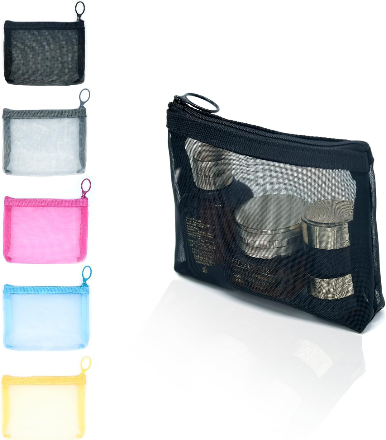Patu Zipper Mesh Bags, Beauty Makeup Cosmetic Accessories Organizer, Travel Toiletry Kit Set Storage Pouch, Multicolor, S, Widened (5 pcs)