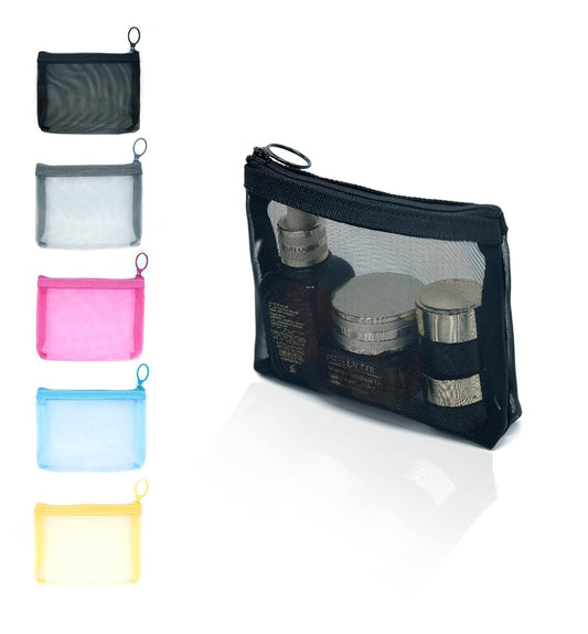 patu Widened Mini Zipper Mesh Bags, Size S, 5" x 4" x 2", 5 Pieces, Beauty Makeup Lipstick Cosmetic Accessories Organizer, Small Travel Kit Storage Pouch, Assorted Colors