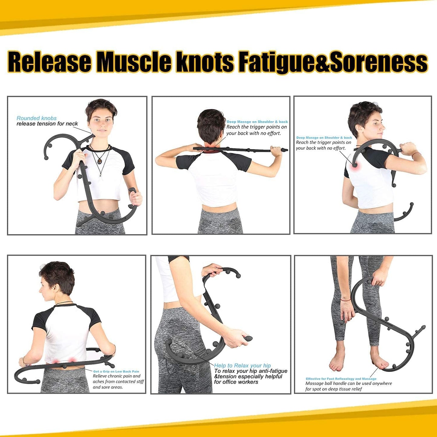Trigger Point Massager Tool-GOHIKING Neck and Back Massager Handheld, Manual Self Massage Tool, Lower Back Massager, Shoulder Massager, Myofascial Release Tool - Deep Muscle Massage