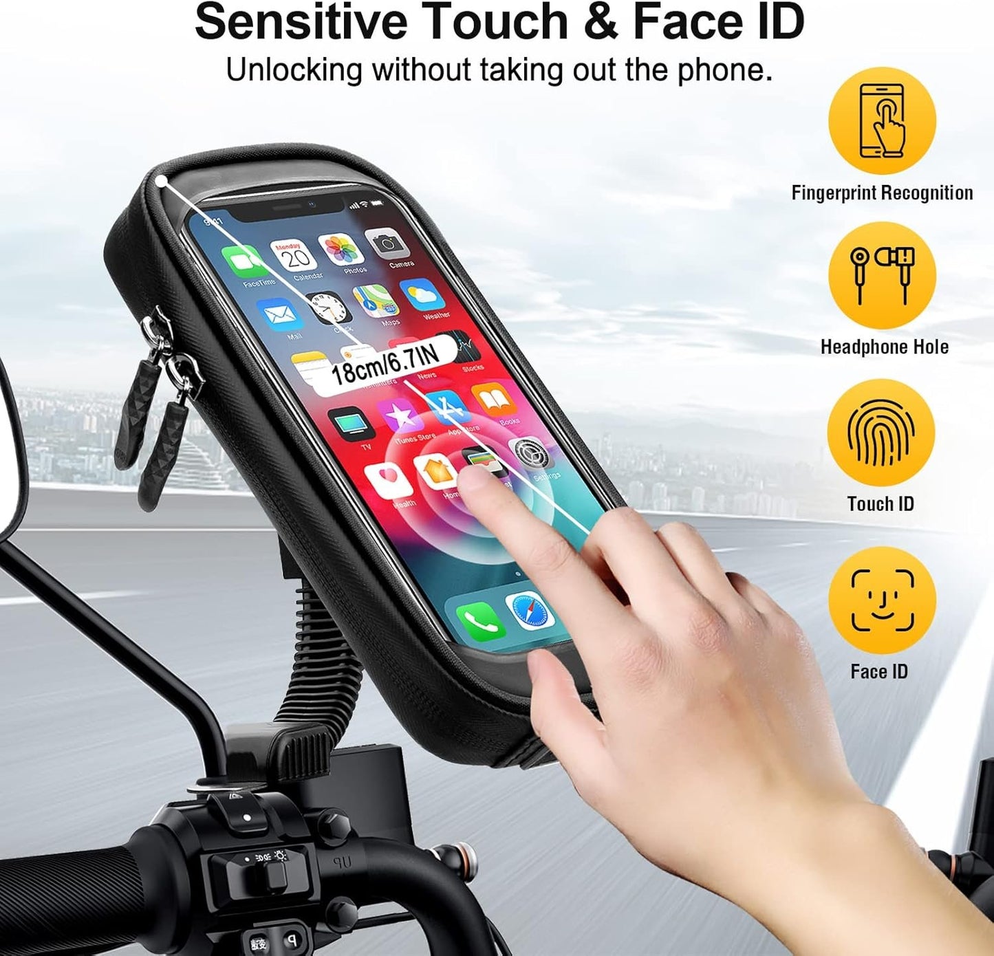 ENOENO Motorcycle Smartphone Holder Waterproof 360 Degrees Mobile Phone Holder for Motorcycle with Rain Cover for Mobile Phone Holder Motorcycle Rearview Mirror Up to 6.7 Inches