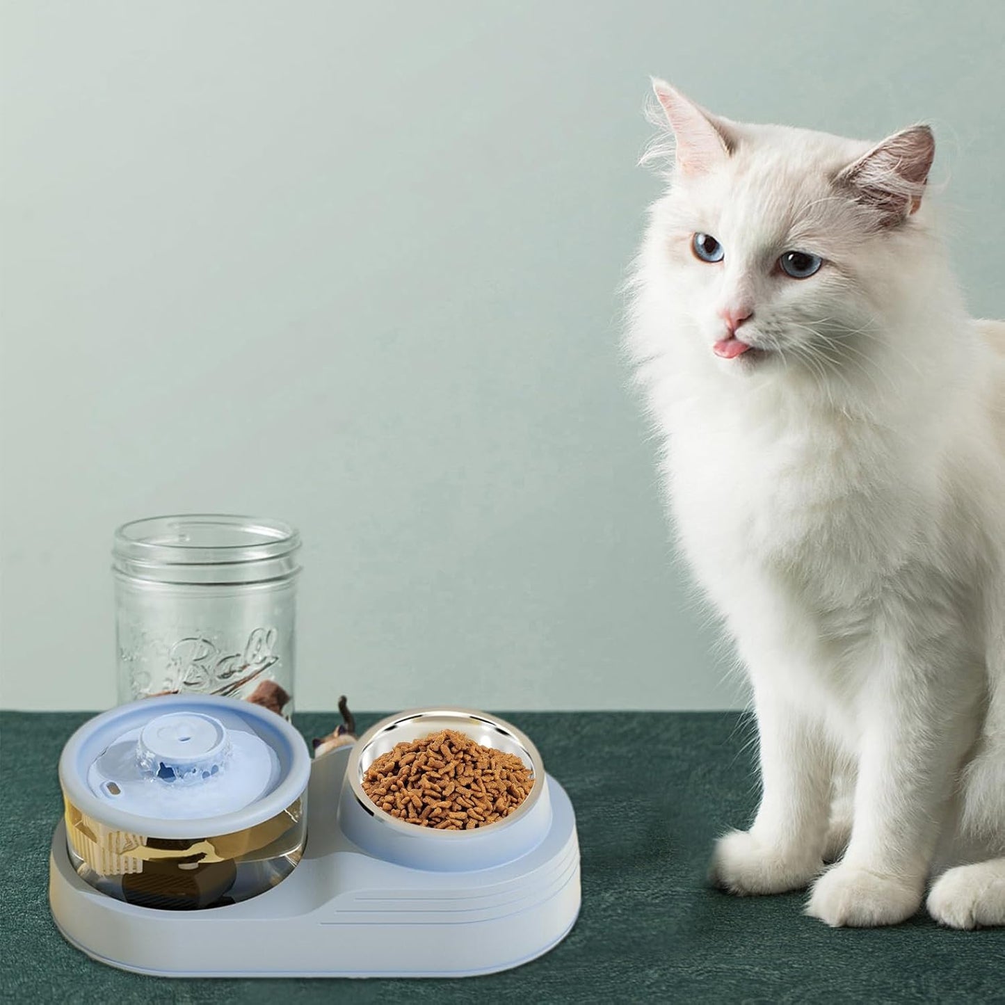 Mangiatoia per gatti e distributore d'acqua | Alimentatore automatico per cani 2 in 1, design silenzioso, inclinabile cervicale, alimentazione e irrigazione forniture per lo svezzamento dei gattini