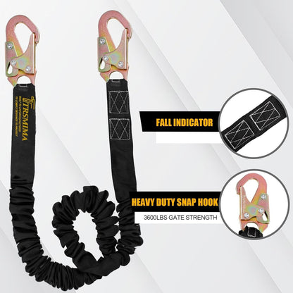 TRSMIMA Safety Harness Lanyard Retractable - Fall Protection Climbing Tree Strap 6 FT Single Leg Internal Shock Absorbing with Dual Snap Hook